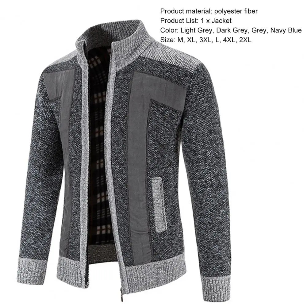 Men Cardigan Knit Patchwork Breathable Thick Long Sleeves