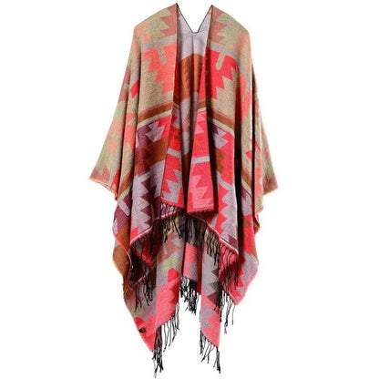 Tassel Cashmere Fork Shawl Poncho