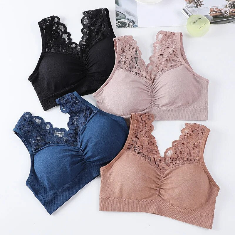 Seamless Wire Free Push Up Lace Bra With Pads