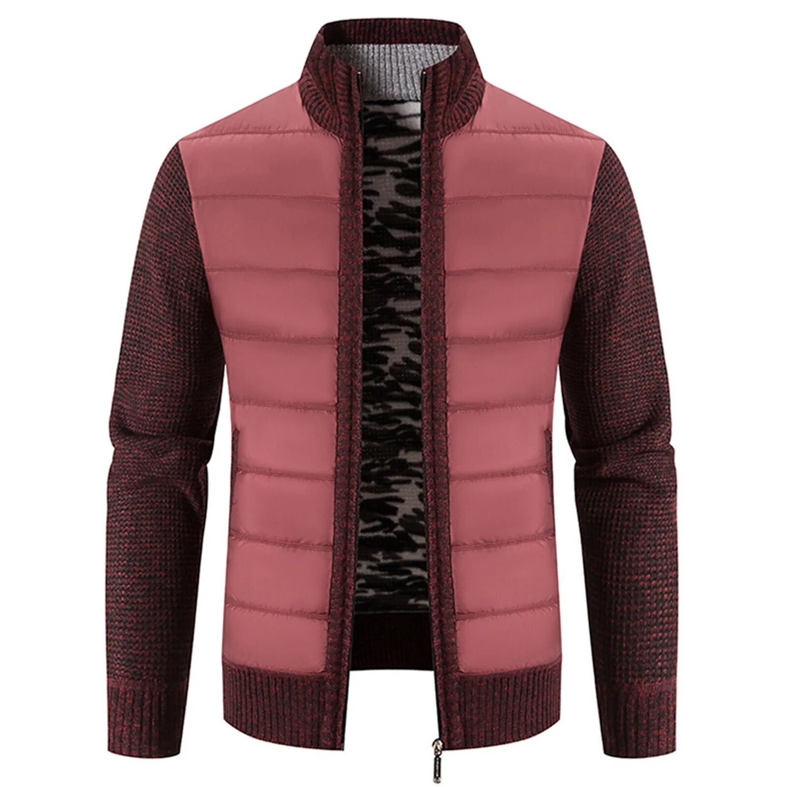 Men Cardigan Knit Patchwork Breathable Thick Long Sleeves