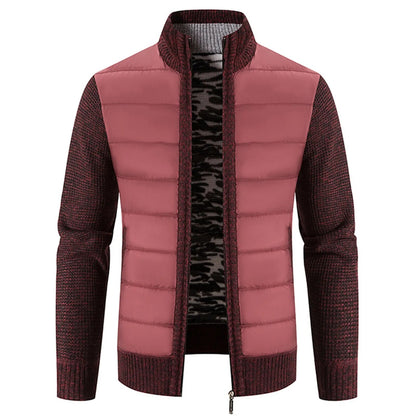 Men Cardigan Knit Patchwork Breathable Thick Long Sleeves