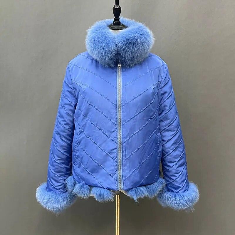 Fox Fur Coat for Women Cardigan Reversible Jacket Bubble Natural Fur