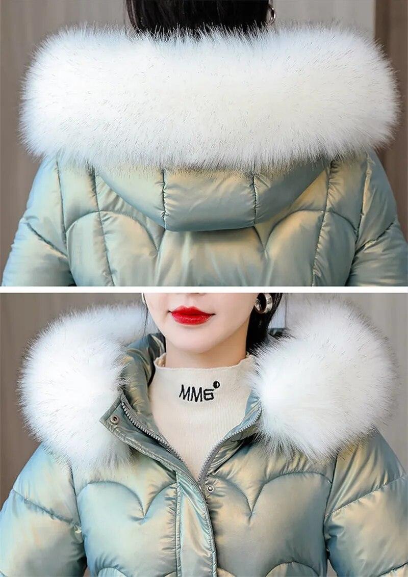 Parkas Women Coat Fur Collar Hooded Overcoat Female Jacket Thick Warm