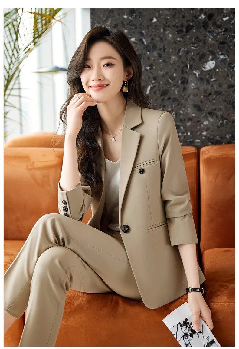 Blue Suits for Fashion Long Sleeve Blazer Chic High Waisted Pants