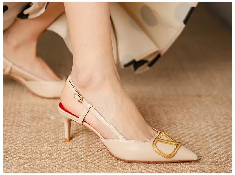 6cm Heels Heart Front Button Ankle Strap Pointy Toe