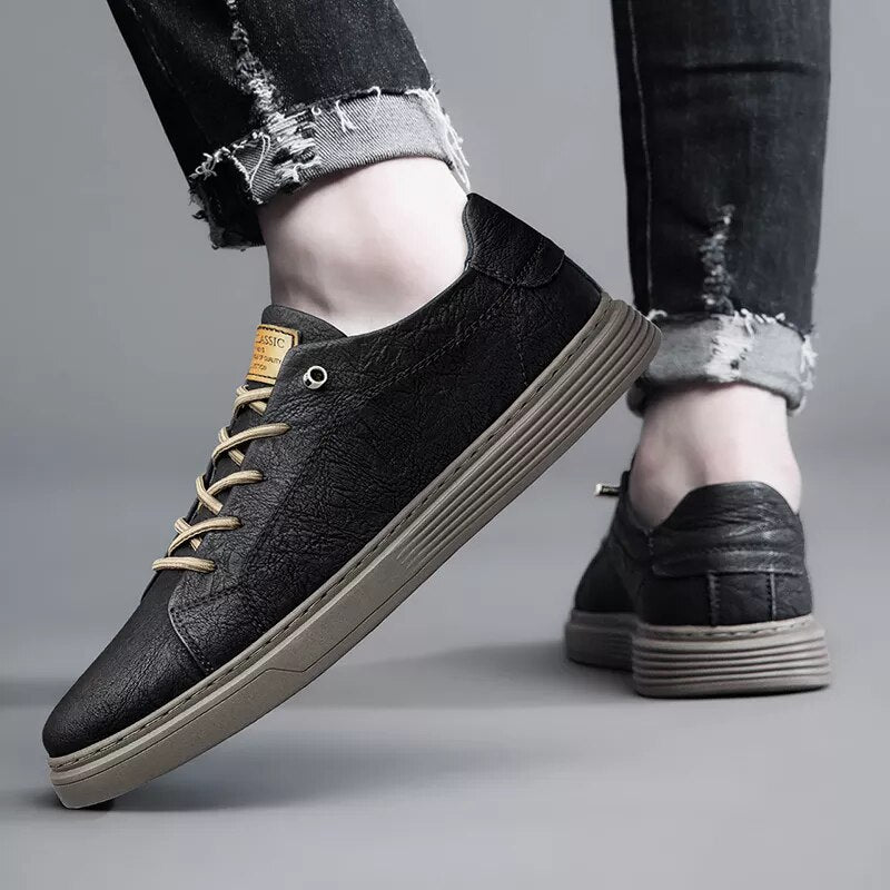 Men's Casual Cow Leather Lace Up Shoes Plus Sizes Available