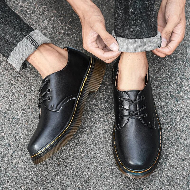 Thick Translucent Bottom Leather Casual Lace Up Men Shoes