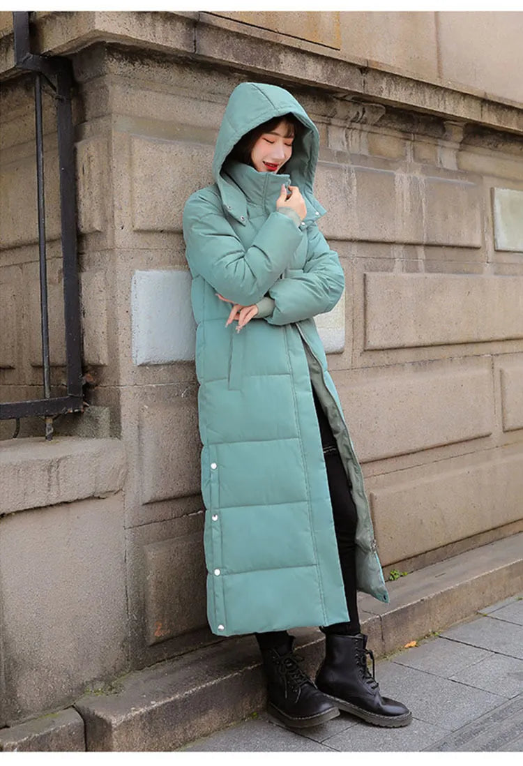 Winter Jacket extra long Thick Down Coat with A Hoodie