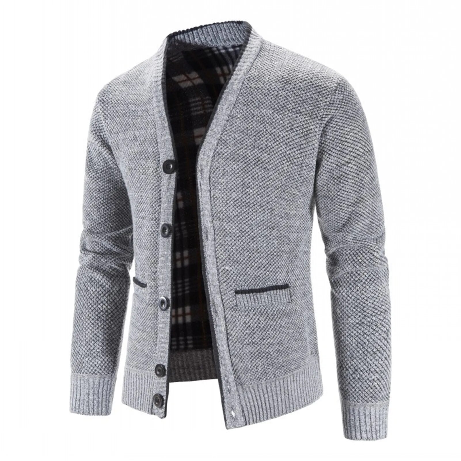 Men Cardigan Knit Patchwork Breathable Thick Long Sleeves