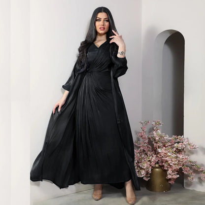 2 Piece Set Silky Satin Kaftan Abaya