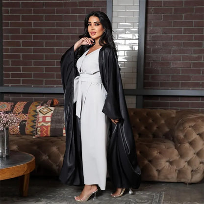 Stunning Modest Moroccan Style Casual Open Abaya Silk Satin