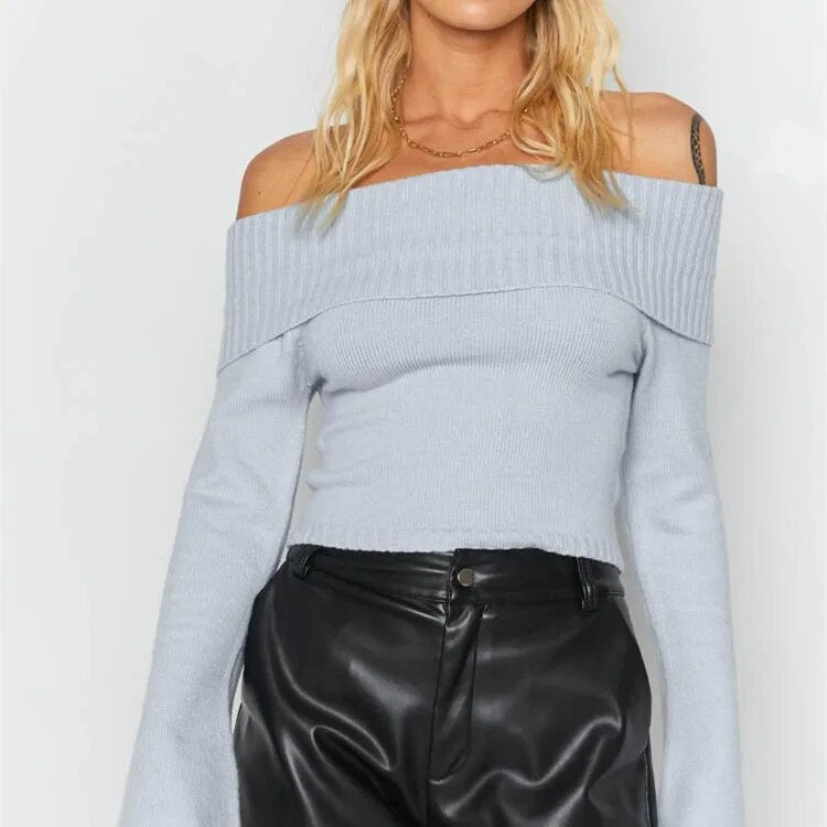 Casual Knitted Long Sleeve Off Shoulder Sweater