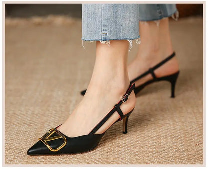 6cm Heels Heart Front Button Ankle Strap Pointy Toe