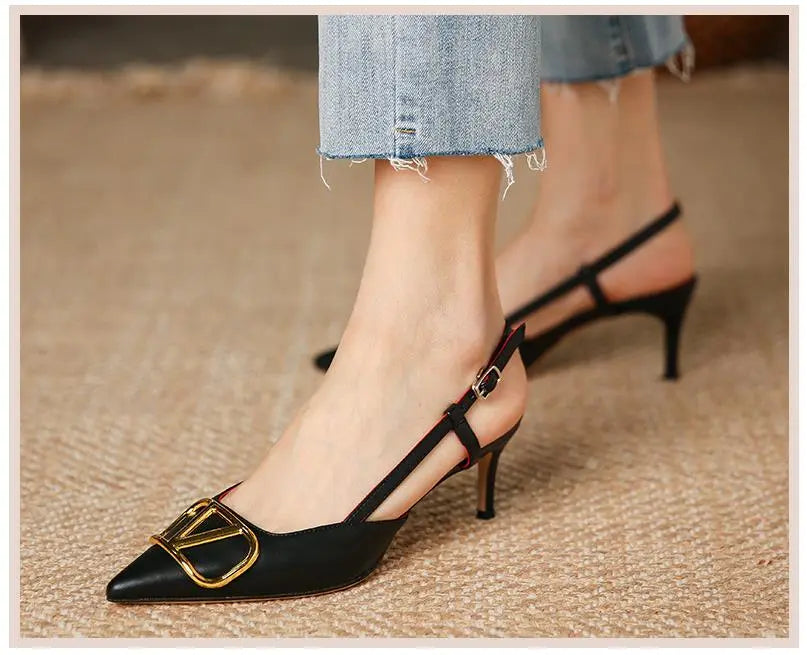 8cm Heels Heart Front Button Ankle Strap Pointy Toe