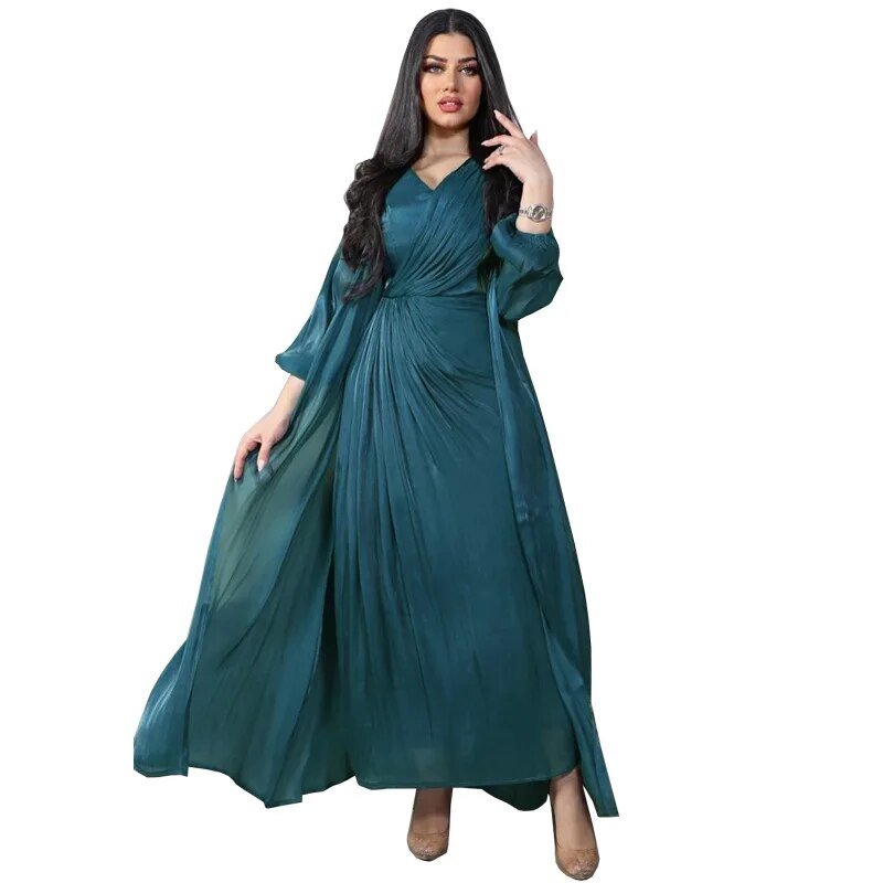 2 Piece Set Silky Satin Kaftan Abaya