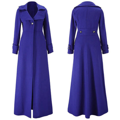 Long Wool Coat Winter Slim Elegant One Button Windbreaker