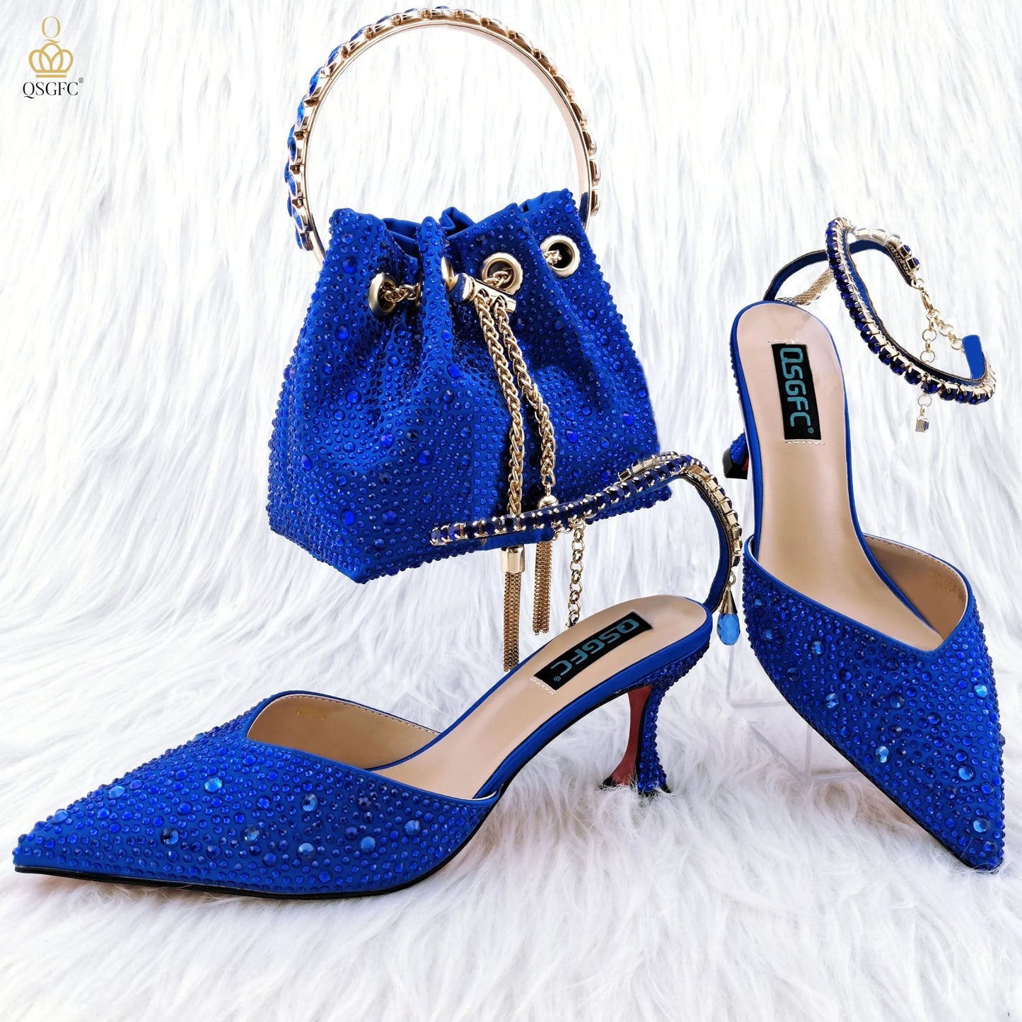 QSGFC Pointy Shoes And Bag Set Crystal Diamond