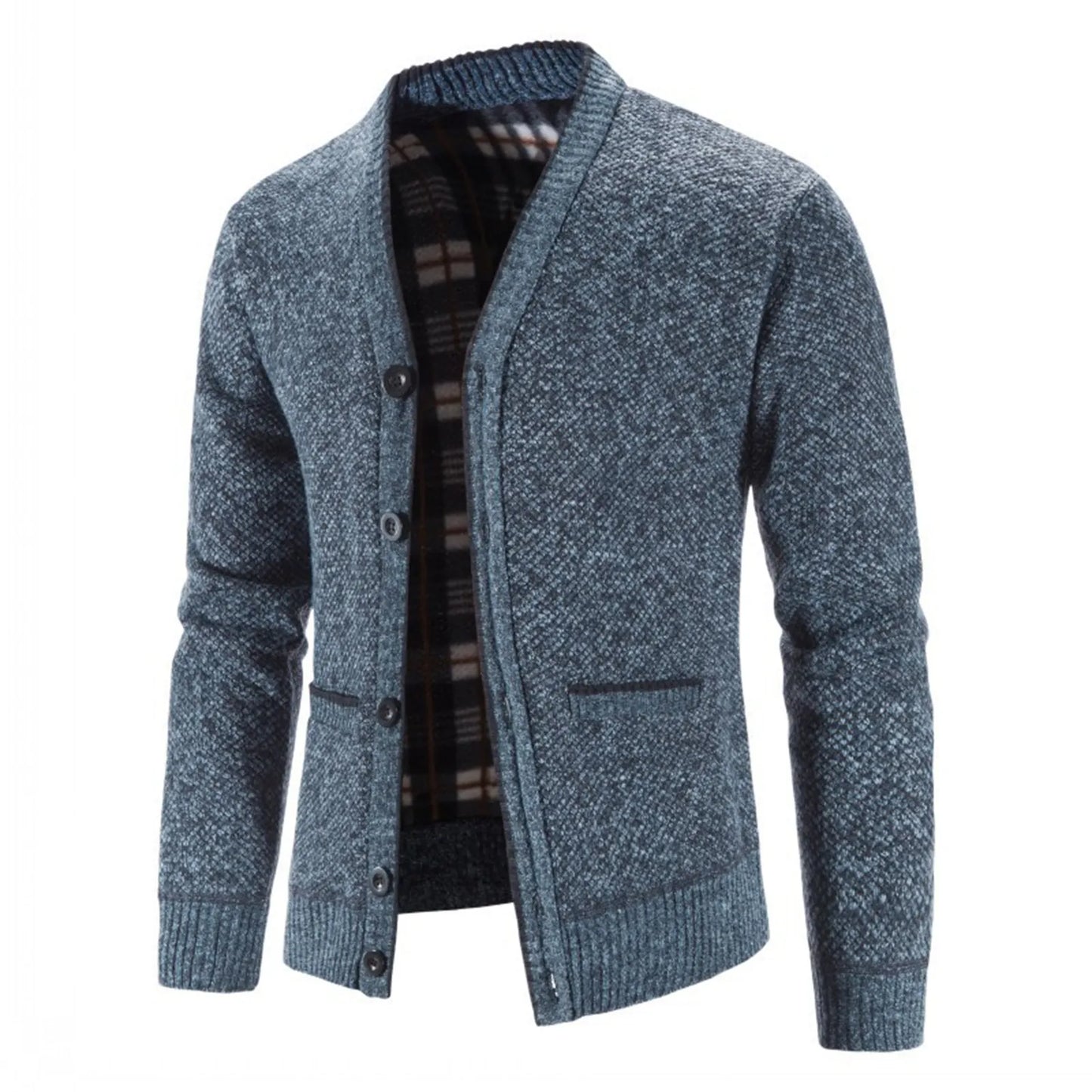 Men Cardigan Knit Patchwork Breathable Thick Long Sleeves