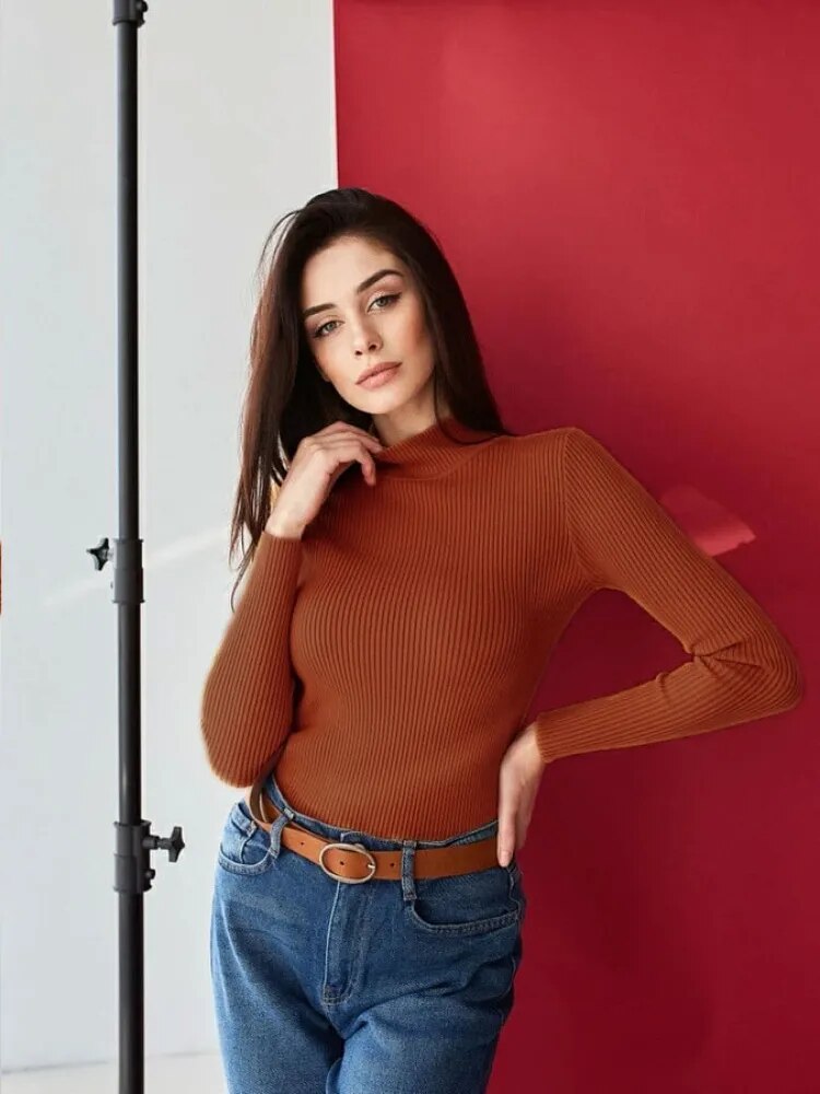 Short Turtleneck Sweaters Slim Pullover Knitted Soft Warm