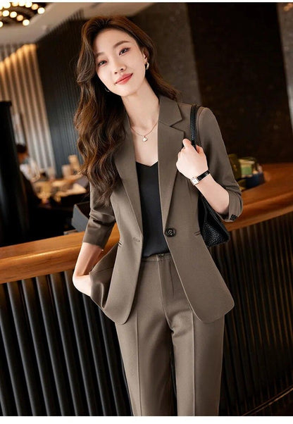 Blue Suits for Fashion Long Sleeve Blazer Chic High Waisted Pants