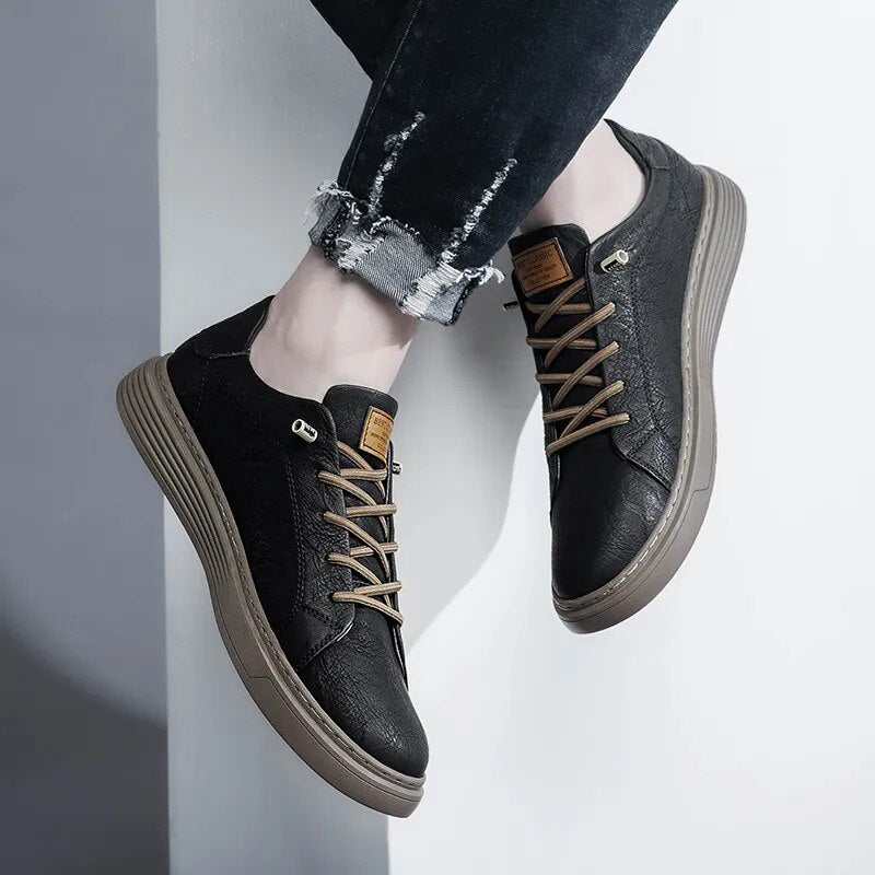 Men's Casual Cow Leather Lace Up Shoes Plus Sizes Available