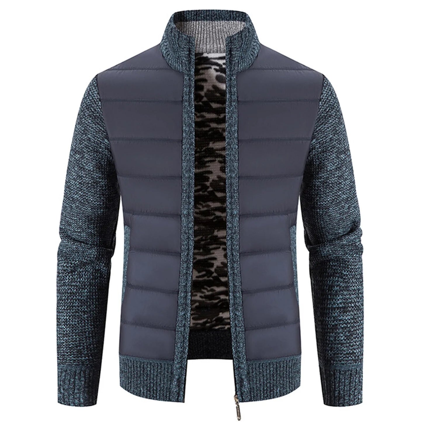 Men Cardigan Knit Patchwork Breathable Thick Long Sleeves