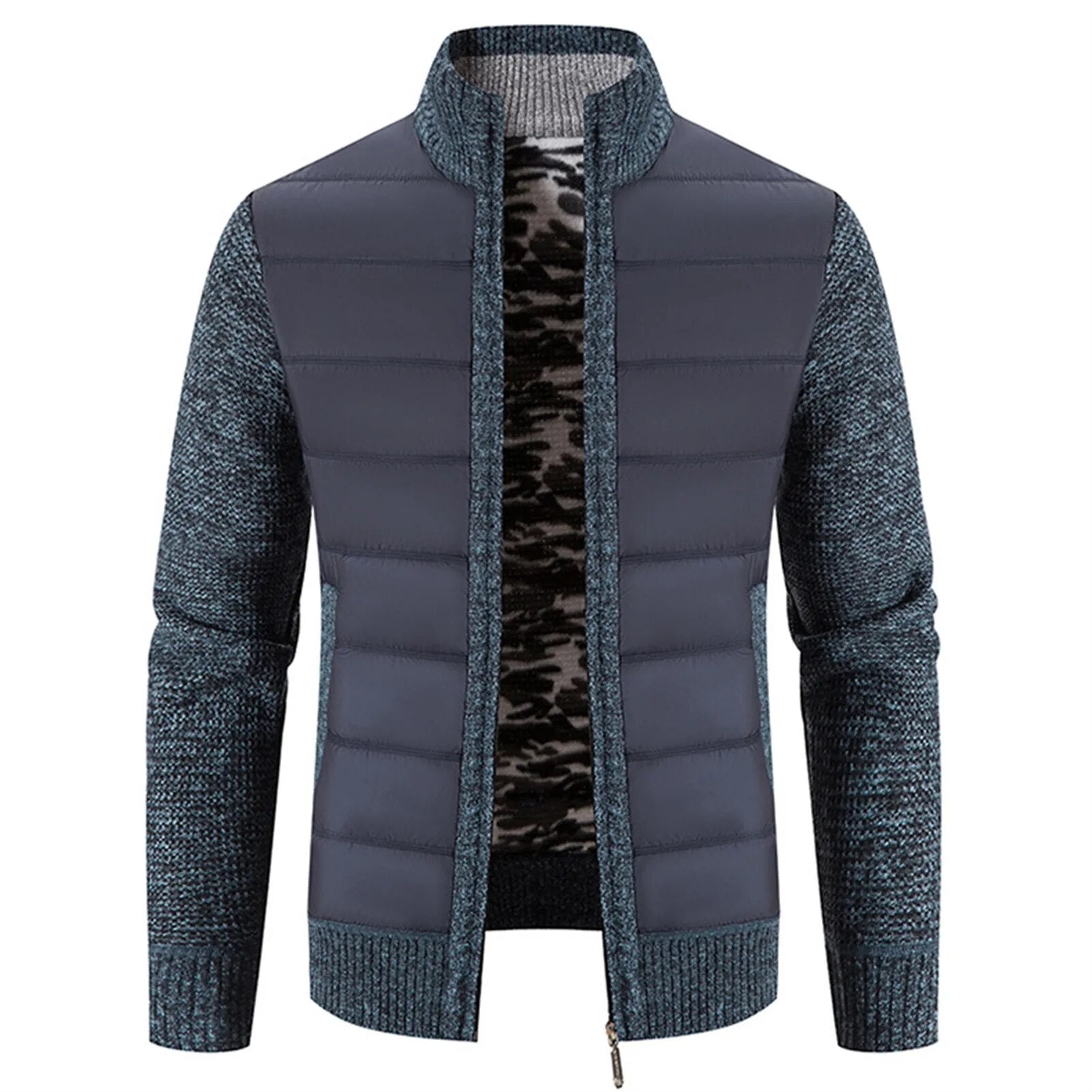 Men Cardigan Knit Patchwork Breathable Thick Long Sleeves