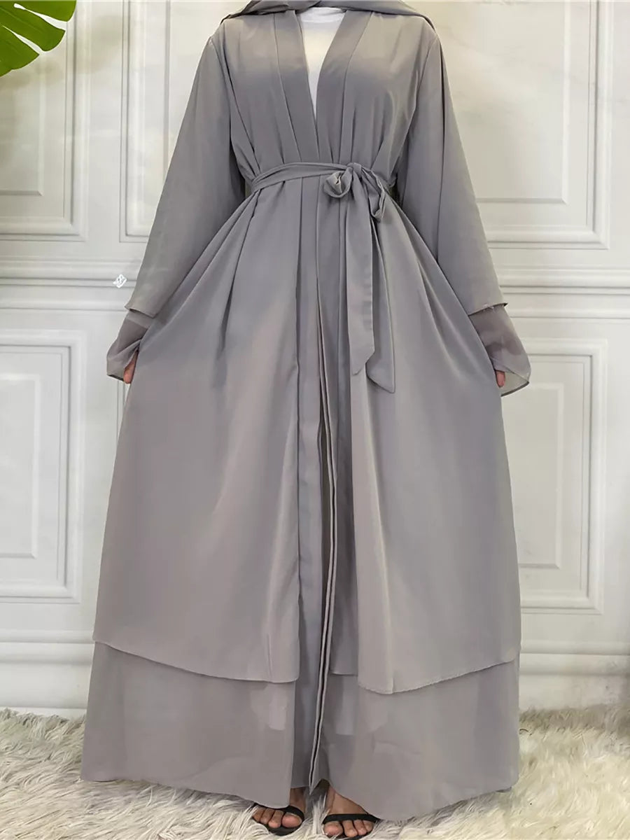 Chiffon Abaya Casual With Belt and Scarf