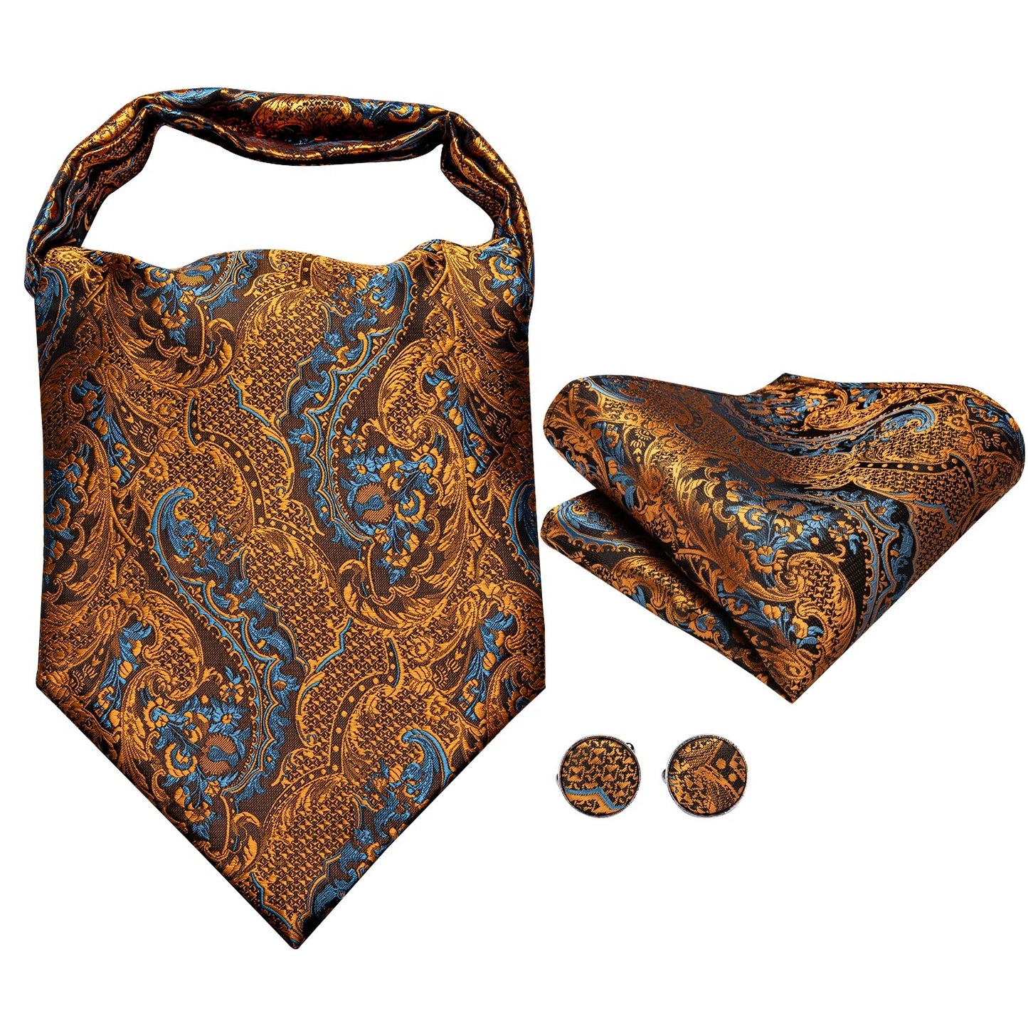 Hi-Tie Silk Mens Ascots Hanky Cufflinks Set Jacquard Paisley Floral Cravat