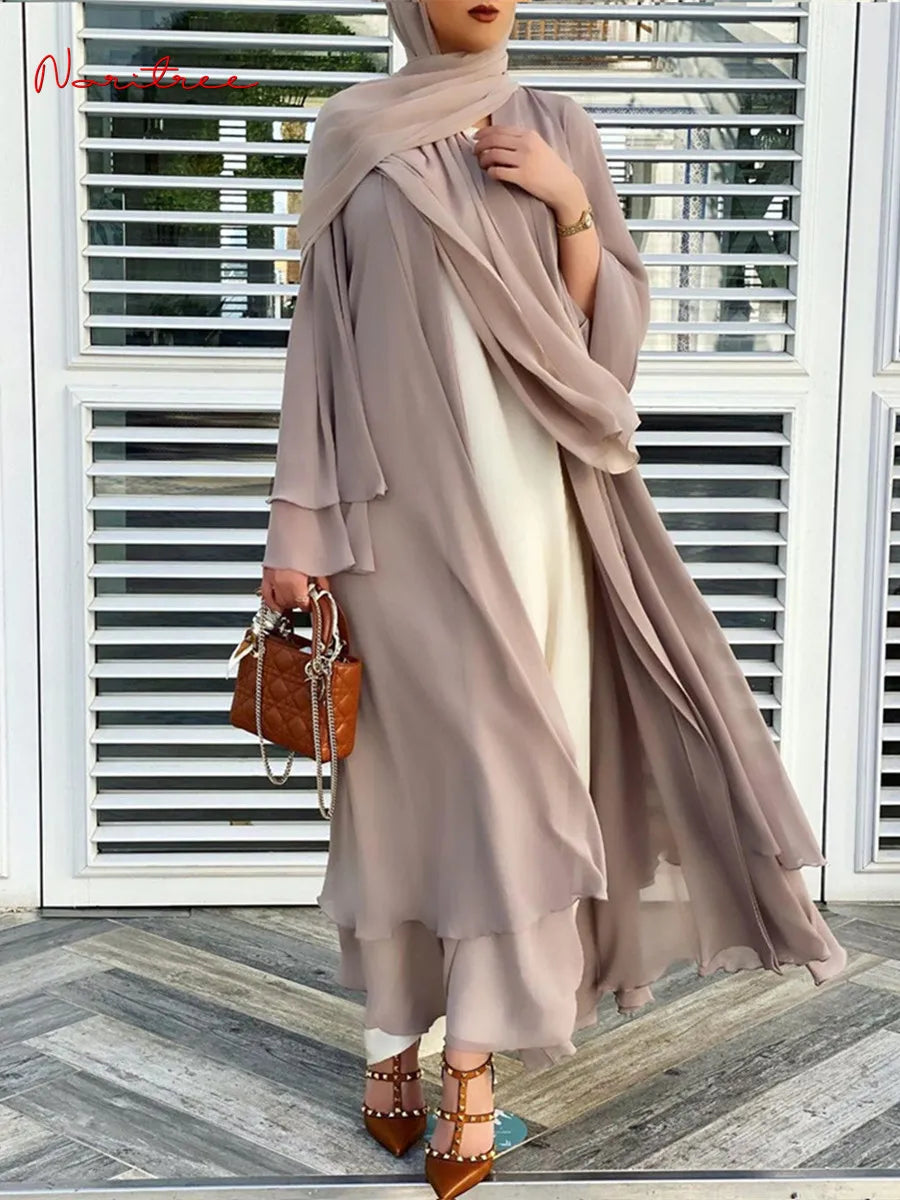 Chiffon Abaya Casual With Belt and Scarf