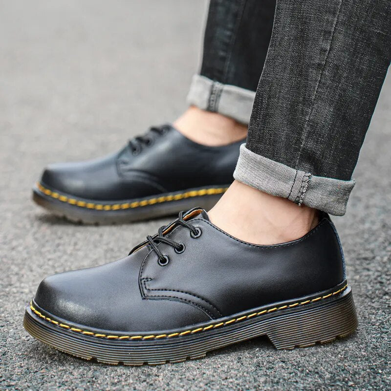 Thick Translucent Bottom Leather Casual Lace Up Men Shoes