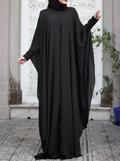 Long Abaya and Hijab 2pcs Long Sleeve Kaftan Dress