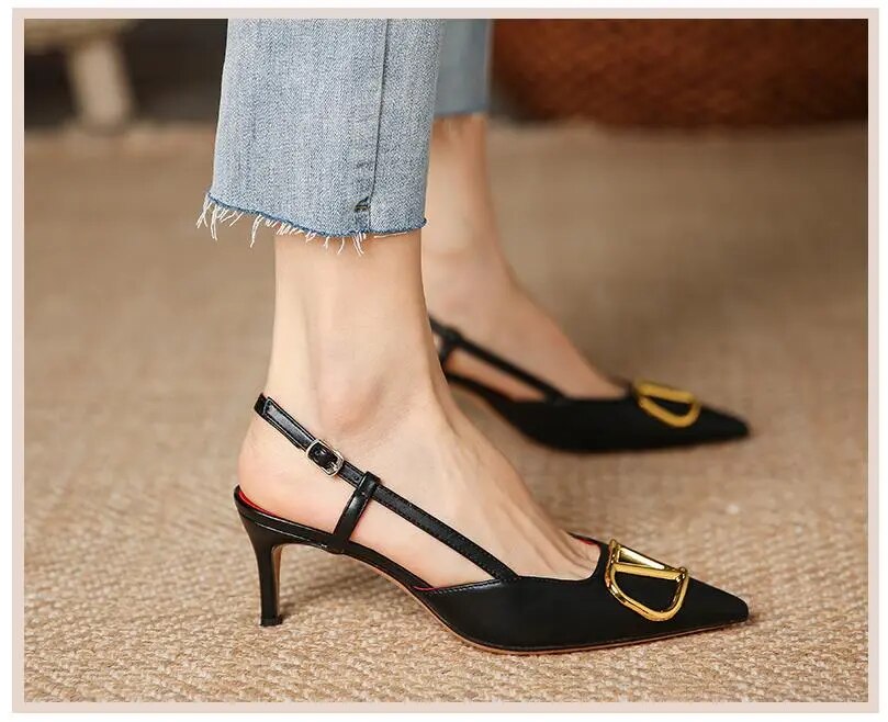 6cm Heels Heart Front Button Ankle Strap Pointy Toe