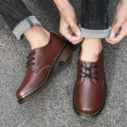 Thick Translucent Bottom Leather Casual Lace Up Men Shoes