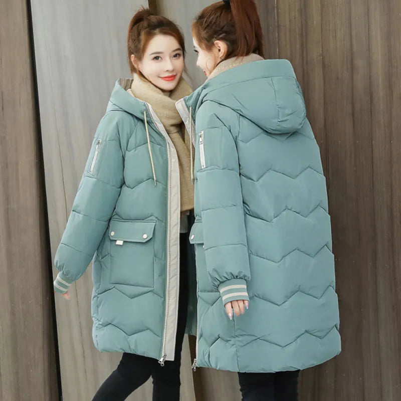 Women Long Cotton Hooded Thick Warm Jacket Windproof Coat