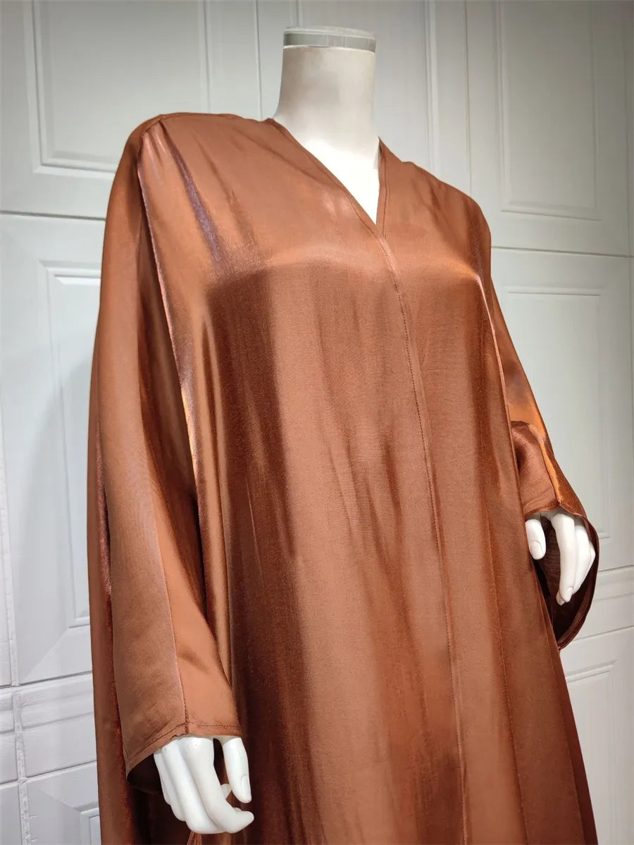 Stunning Modest Moroccan Style Casual Open Abaya Silk Satin