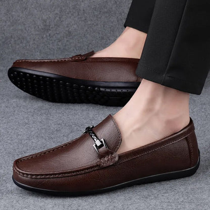 Soft Leather Loafers For Men Easy Slip On Flat Casual Shoes