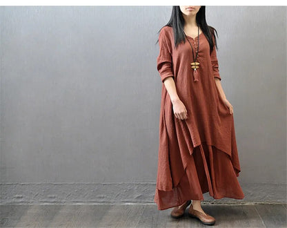 Linen Maternity Plus Size Dress 2 PCS