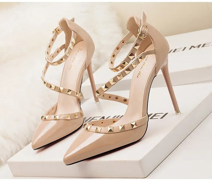 Classy Formal & Casual Rivet Pointy Toe Thin 10CM Heel Shoes