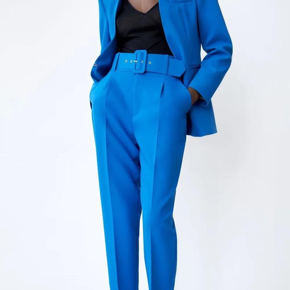 Two Pieces Set Office Wear Blazers Coat With Belt High Waist