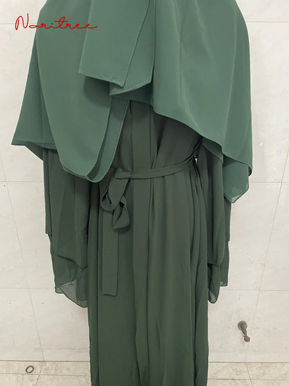 Chiffon Abaya Casual With Belt and Scarf