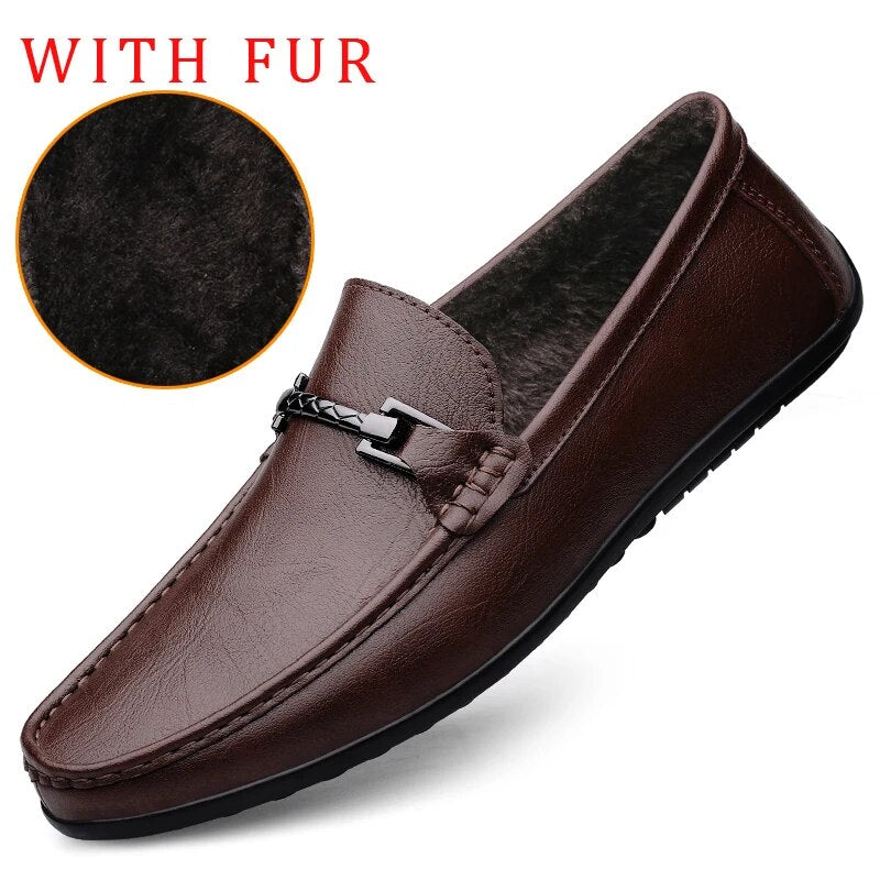 Soft Leather Loafers For Men Easy Slip On Flat Casual Shoes