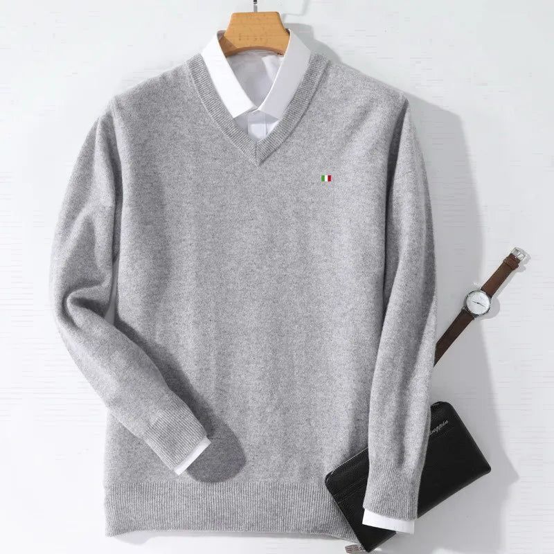 Men's Cashmere Warm Pullover Sweater V Neck Wool Knitwear Plus Sizes