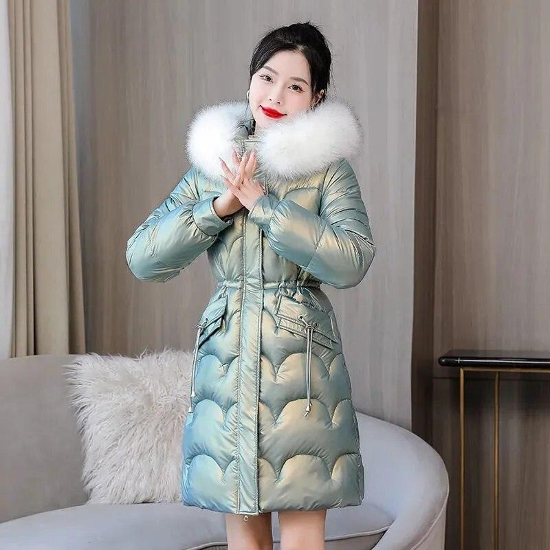 Parkas Women Coat Fur Collar Hooded Overcoat Female Jacket Thick Warm