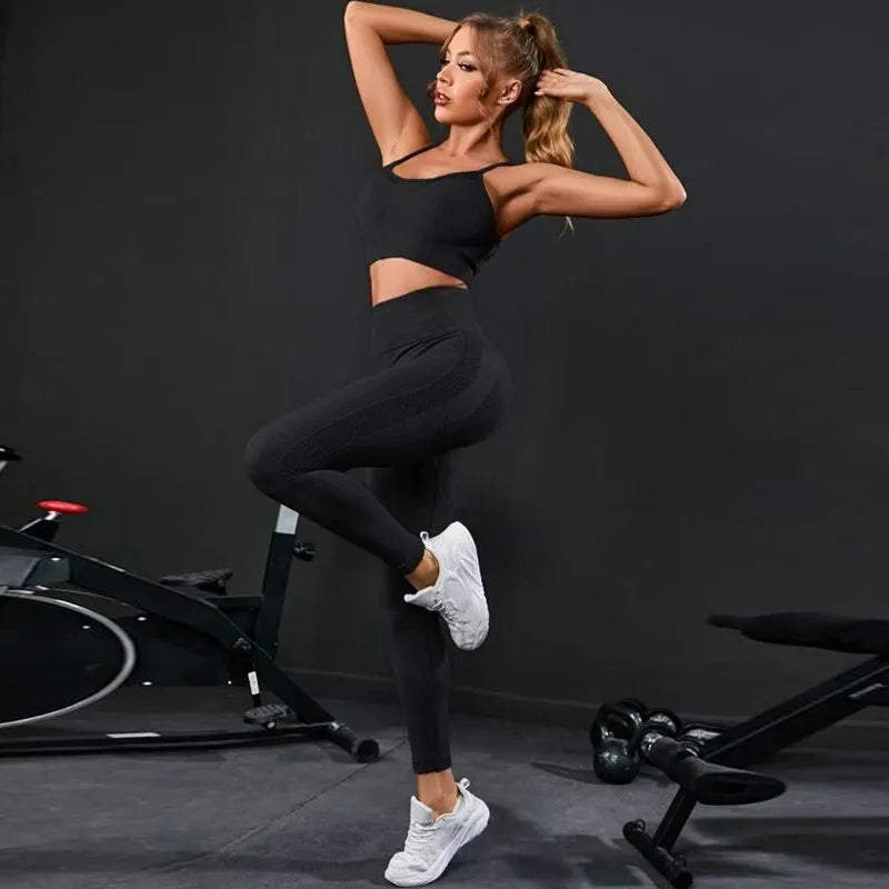 2 Pieces Seamless Yoga Set Sportswear Gym High Waist Leggings