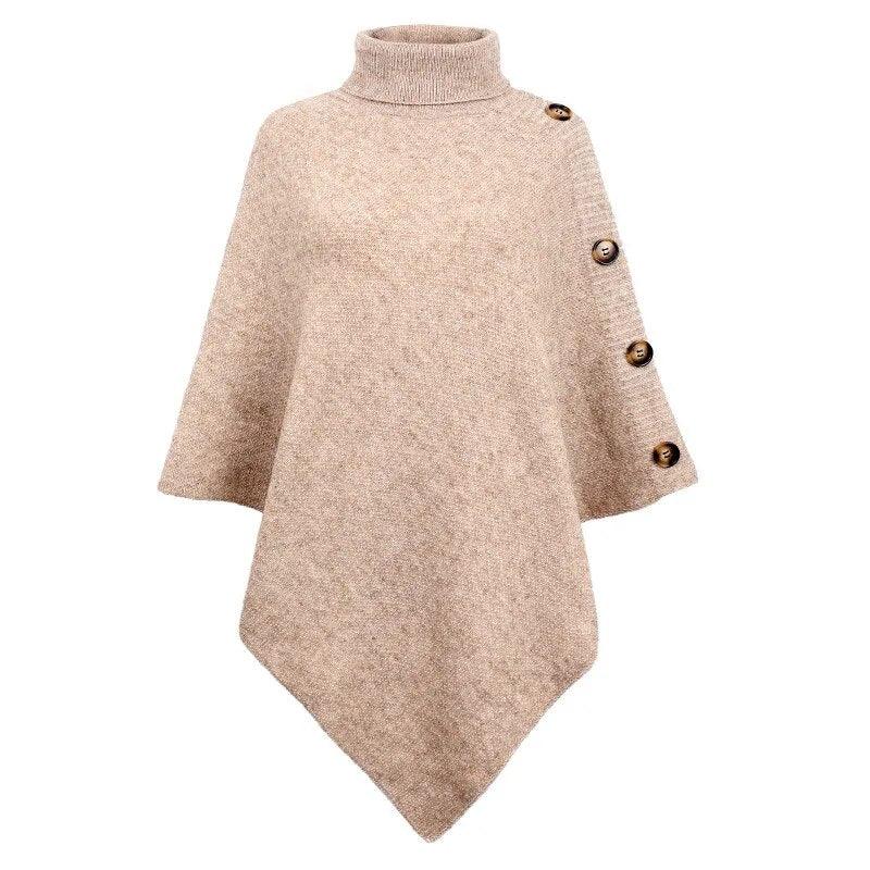 Button Poncho Oversized Turtleneck Jumper Knitwear Sleeve