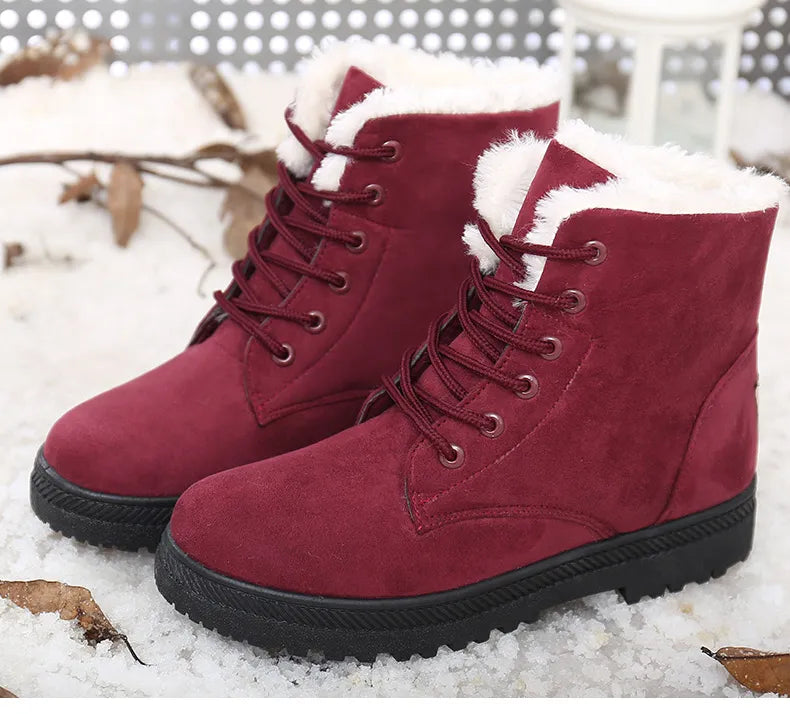 Winter Fur Low Heel Snow Ankle Boots