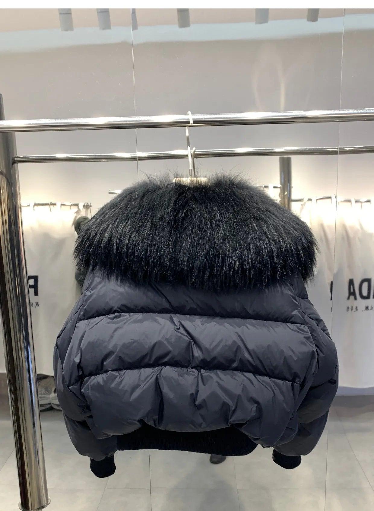 Real Raccoon Fur Collar Short Female Parkas Thick Warm Down Coat