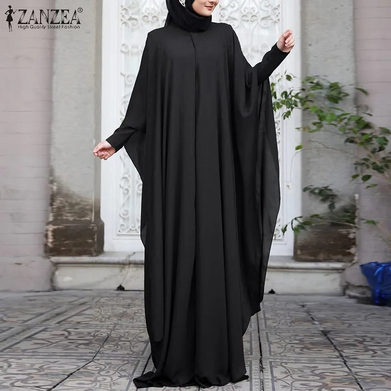 Long Abaya and Hijab 2pcs Long Sleeve Kaftan Dress