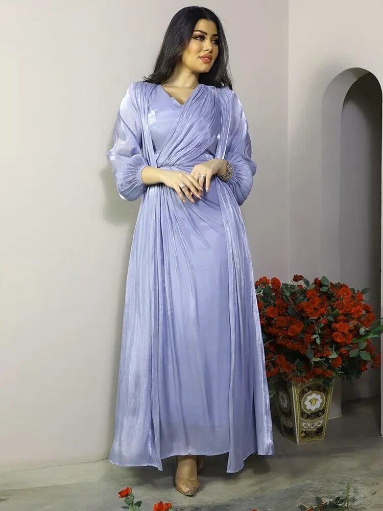 2 Piece Set Silky Satin Kaftan Abaya